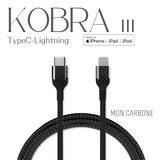 monCarbone TypeC to Lightning ケーブル カーボン 強靭 MFI認証品（Apple正規認証品)  iPhone 充電ケーブルライトニングケーブル 1m 高速充電対応 C-Lightning KOBRA FC001CF モンカーボン かっこいい 強い