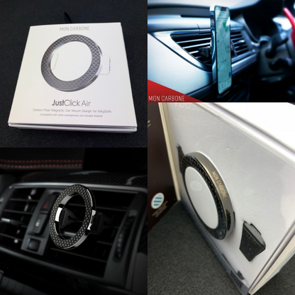 国内正規代理店 Moncarbone JustClickAir MagSafe対応 マグネット 吸着式 マウンター iPhone13 12 車載 エアコンフィン ダッシュボード 縦置き 横置き ワンタッチ ミリタリー カーボン 高級車 車載ホルダー monCarbone