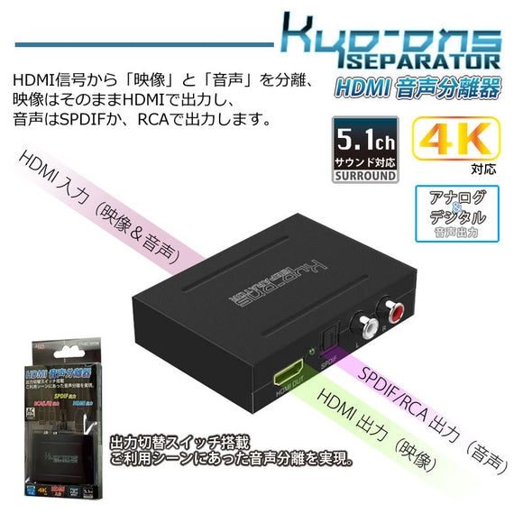 AREA HDMI音声分離器 セパレーター 4K対応 5.1chサウンド対応 SD-HDSPRL Kyo-ons SEPARATOR