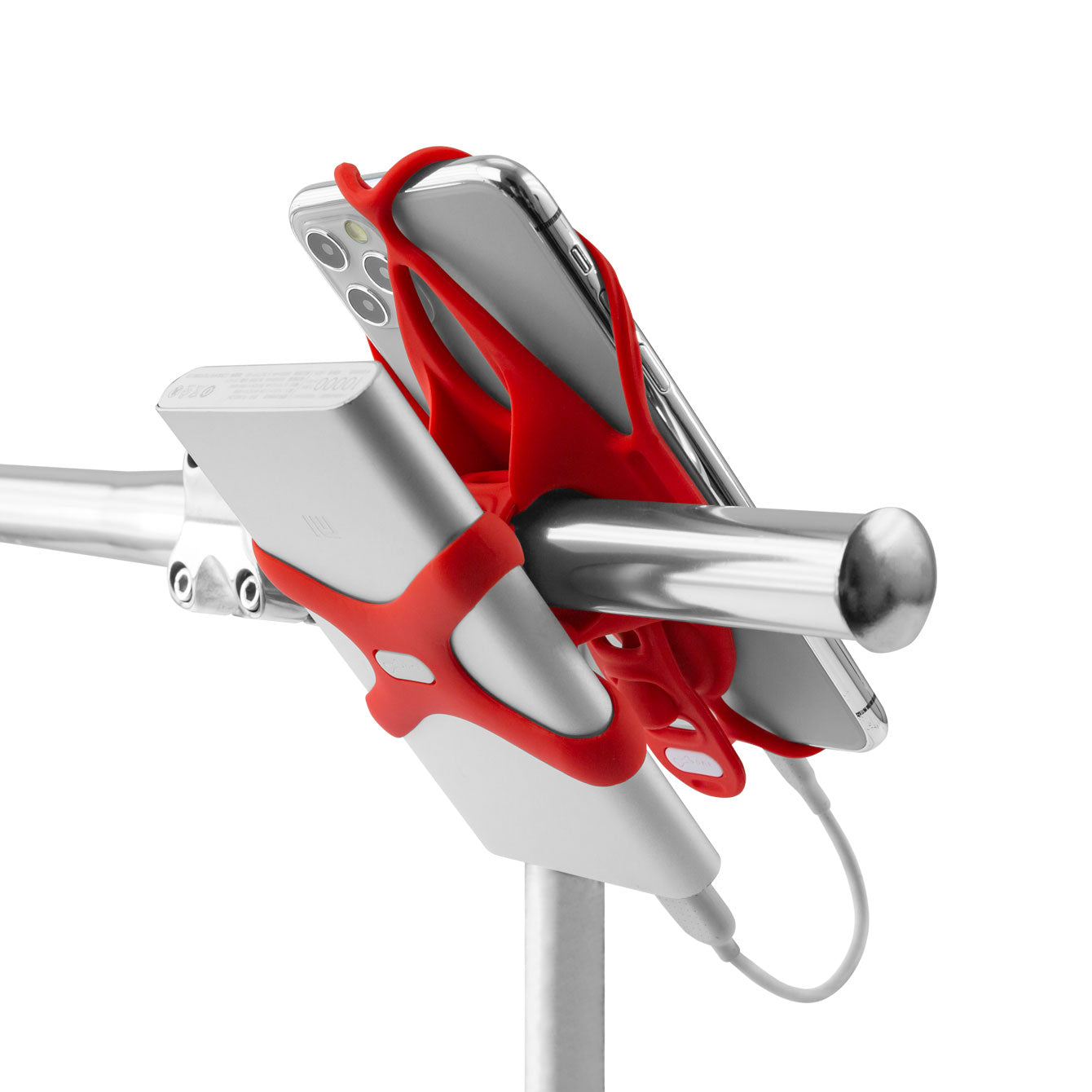 Bonecollection BikeTie4+powerStrap 自転車 スマホホルダー モバイルバッテリーホルダー 付  ハンドルバー用 シリコン製 4.7-7.2インチ 顔認証 FaceID TouchID 対応