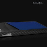 旧機種対象！棚卸SALE！【訳あり/新品】monCarbone  モンカーボン HOVERSKIN iPhone 11, 11 Pro, 11 Pro Max ケース 【ブルー】 カーボンケース サフィアーノレザー 背面カードケース レンズ保護 極薄 超軽量
