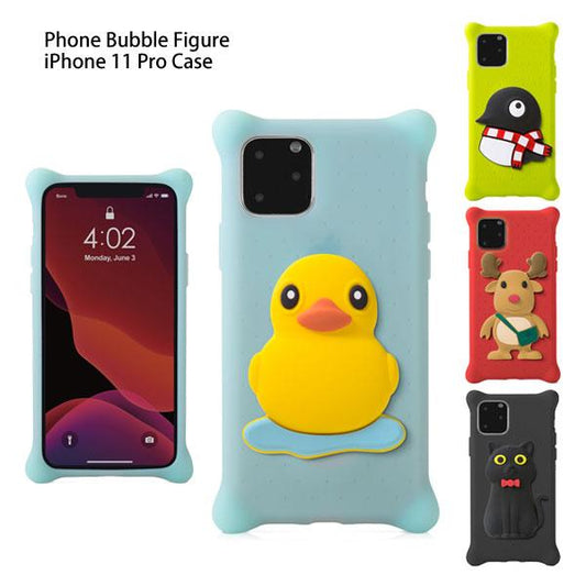 【訳あり/アウトレット】iPhone11 Pro ケース 5.8inch シリコンケース 衝撃吸収 エアバブル スマホリング ケーブルホルダー デカキャラクター Phone Bubble Figure PH19081 Bonecollection