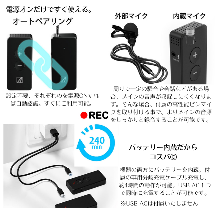 エアリア 2.4G WIFI ワイヤレスマイク&レシーバー 最大20mの離れた エアリア 2.4G WIFI ワイヤレスマイク&レシーバー 最大20mの離れた