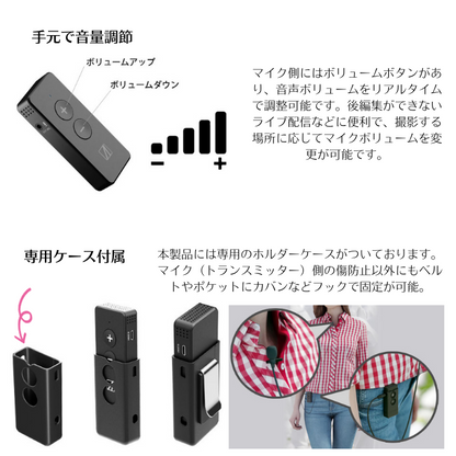 エアリア 2.4G WIFI ワイヤレスマイク&レシーバー 最大20mの離れたところでの音声を収録する 動画 配信 実況 会議 スピーチ 演説　WMIC-B